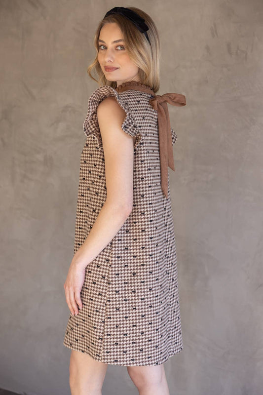Brown Bow Printed Flannel Shift Dress - Purpose + Passion Boutique
