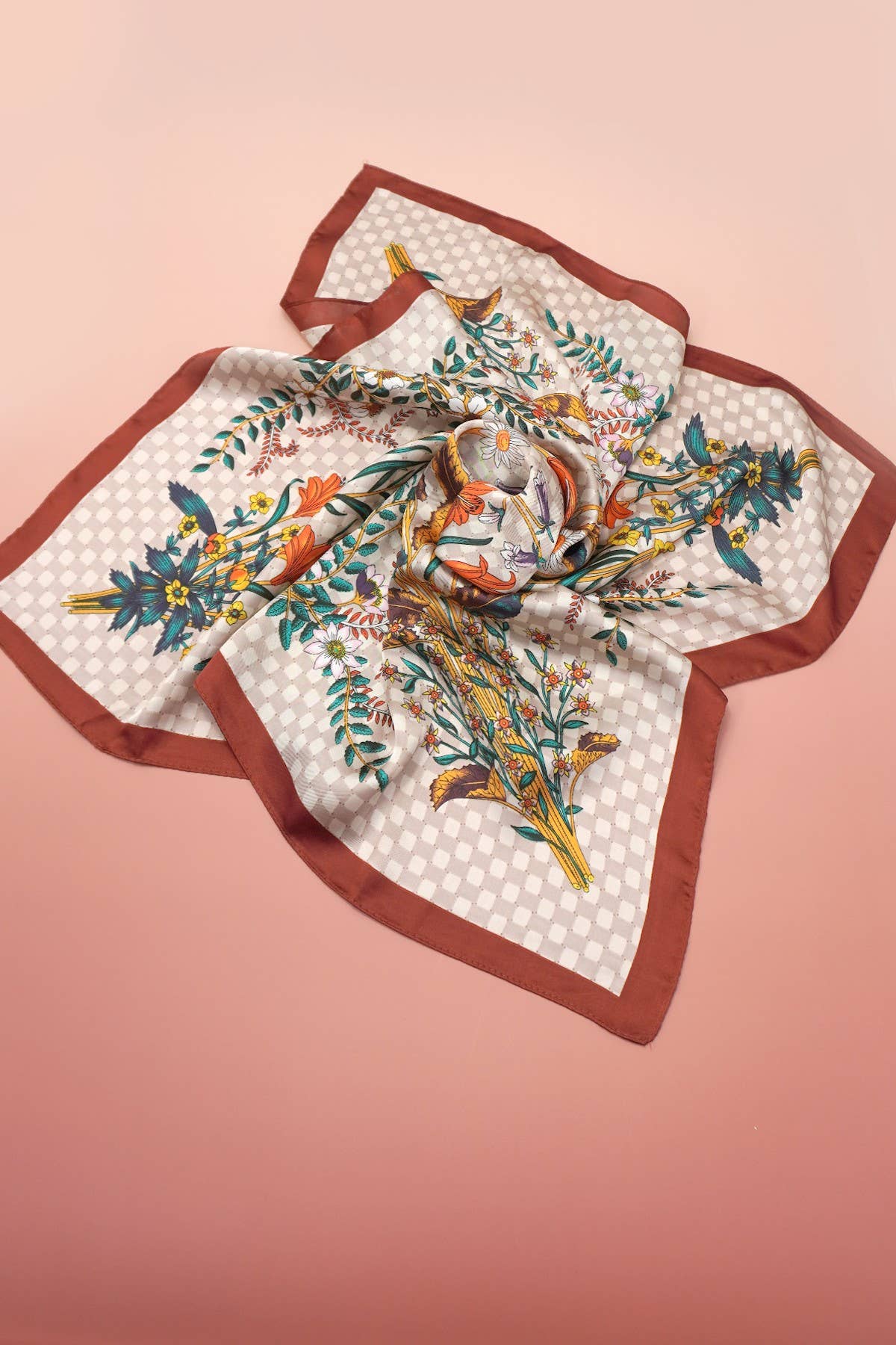 Brown Floral Print Bandana Scarf - Purpose + Passion Boutique