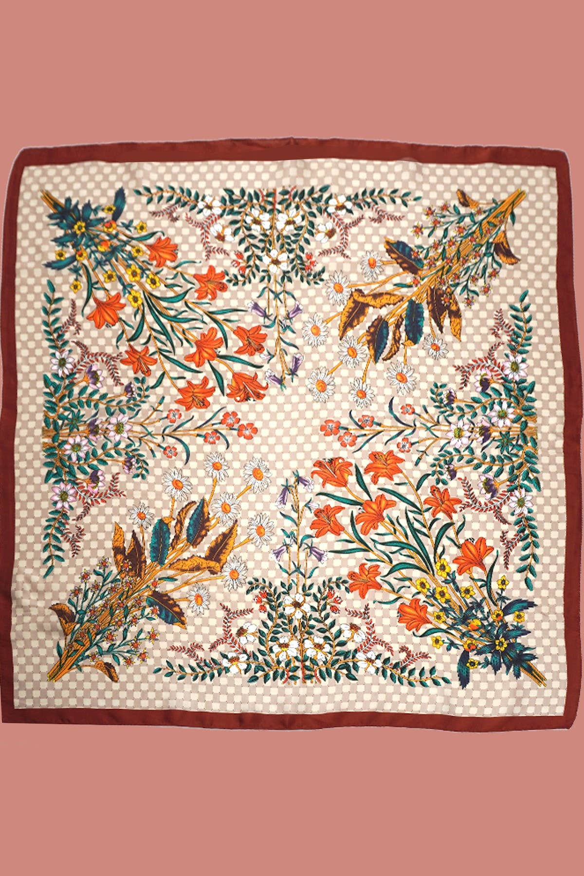 Brown Floral Print Bandana Scarf - Purpose + Passion Boutique