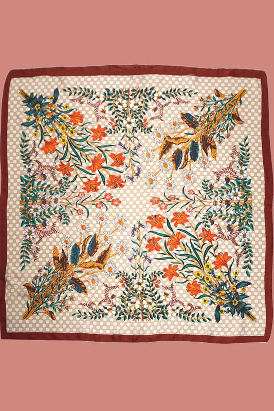 Brown Floral Print Bandana Scarf - Purpose + Passion Boutique