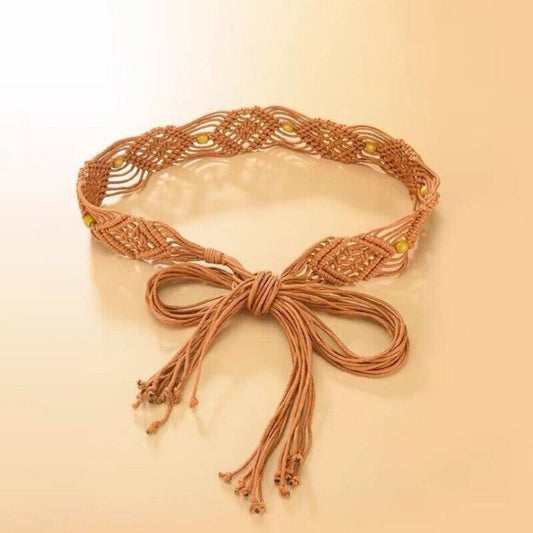 Brown Hollow Knitted Tassel Belt - Purpose + Passion Boutique