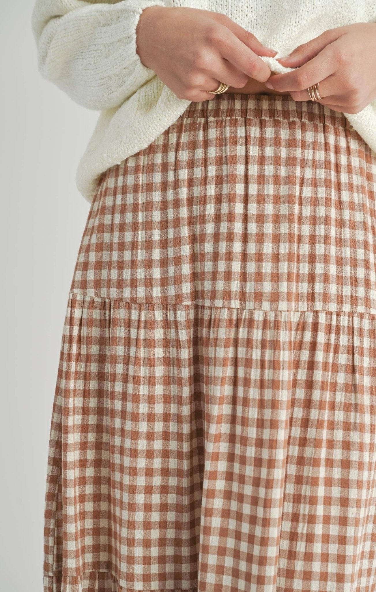 Brown & Ivory Checkered Tiered Maxi Skirt - Purpose + Passion Boutique