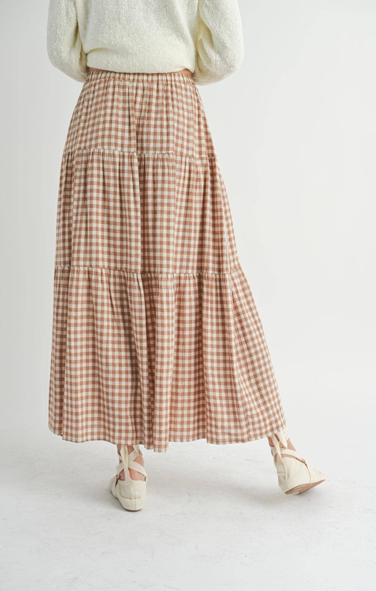 Brown & Ivory Checkered Tiered Maxi Skirt - Purpose + Passion Boutique