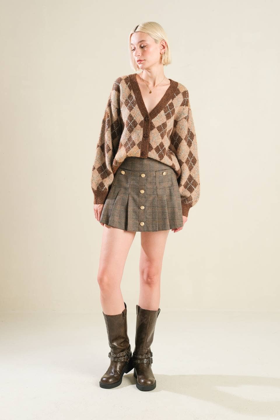 Brown Knit Plaid Sweater Cardigan - Purpose + Passion Boutique