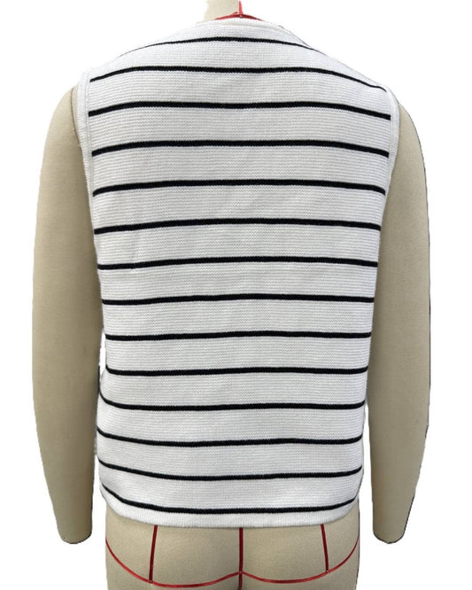 Brown Sleeveless Striped Bow Tie Front Knit Vest - Purpose + Passion Boutique