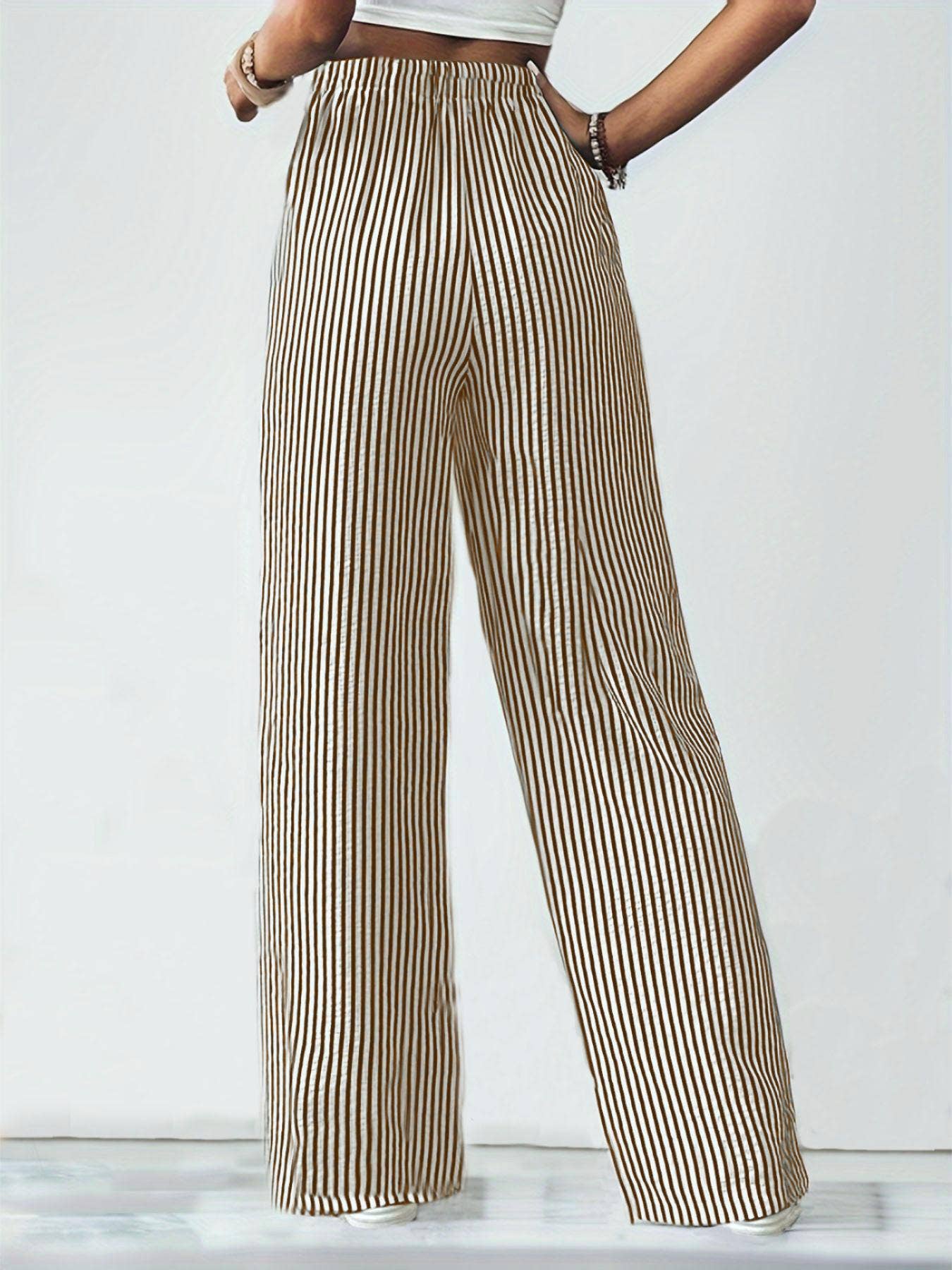 Brown Striped Straight Leg Pants - Purpose + Passion Boutique