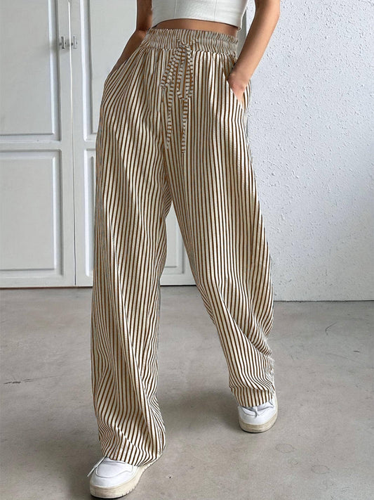 Brown Striped Straight Leg Pants - Purpose + Passion Boutique