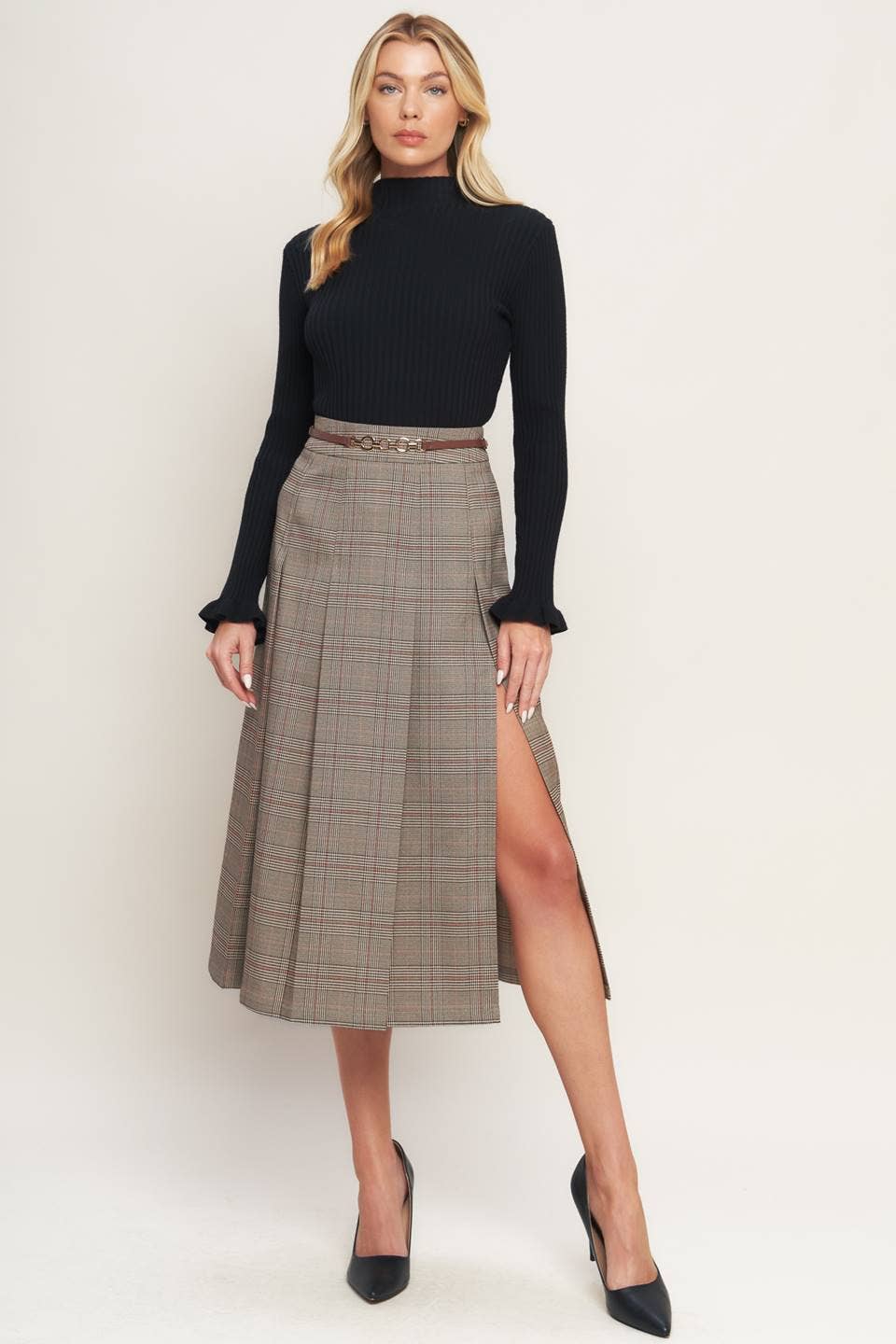 Brown Woven Midi Skirt - Purpose + Passion Boutique