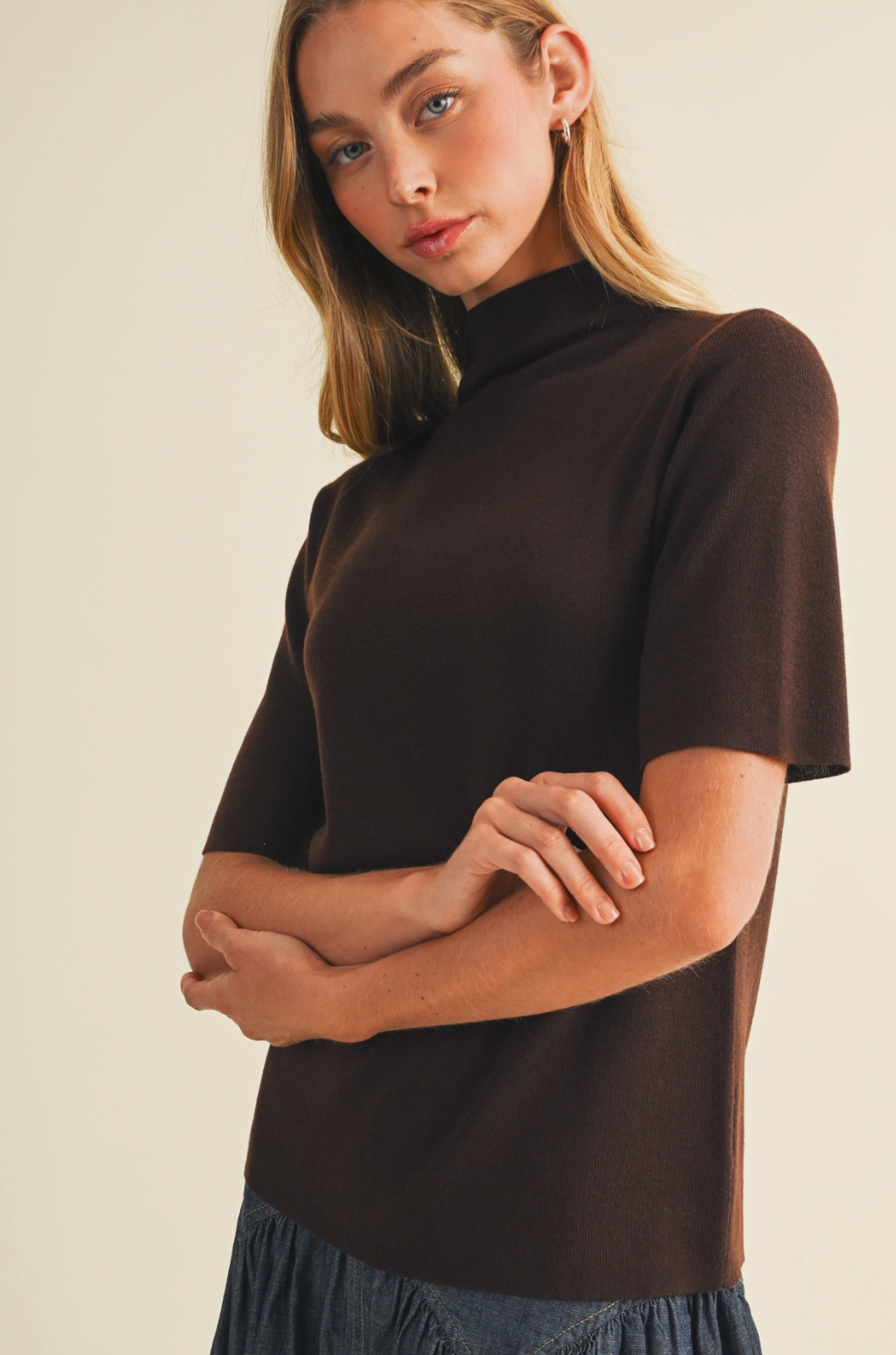 Mock-Neck Fine-Gauge Knit Pullover