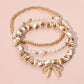 Brown/Gold Metal Bow Charm Pointed Ceramic Ball Pearl Bracelets (3pc) - Purpose + Passion Boutique