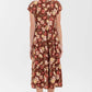 Burgundy Button Down Tiered Floral V - Neck Midi Dress - Purpose + Passion Boutique