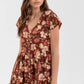 Burgundy Button Down Tiered Floral V - Neck Midi Dress - Purpose + Passion Boutique