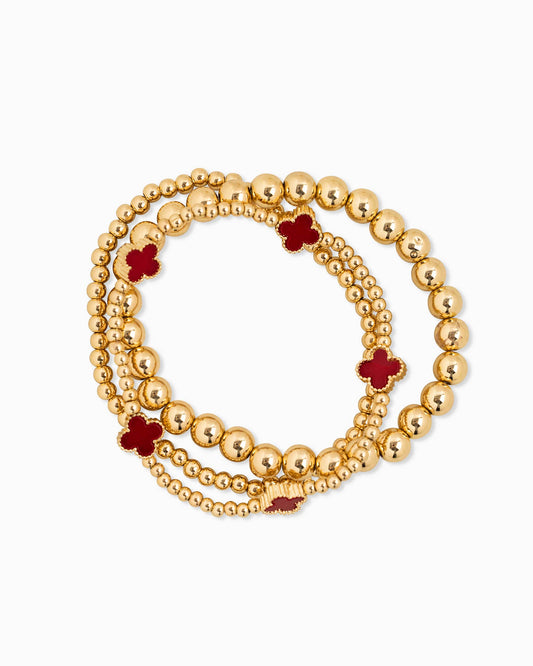 Burgundy Clover Stretch Bead Bracelets, Set of 3 - Purpose + Passion Boutique