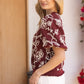 Burgundy Floral Embroidered Short Bubble Sleeve Top - Purpose + Passion Boutique