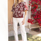 Burgundy Floral Embroidered Short Bubble Sleeve Top - Purpose + Passion Boutique