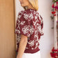 Burgundy Floral Embroidered Short Bubble Sleeve Top - Purpose + Passion Boutique