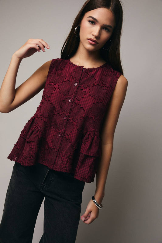Burgundy Round Neck Sleeveless Button Down - Purpose + Passion Boutique