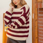 Burgundy + White Stripe Pullover Sweater - Purpose + Passion Boutique