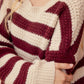 Burgundy + White Stripe Pullover Sweater - Purpose + Passion Boutique