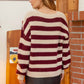 Burgundy + White Stripe Pullover Sweater - Purpose + Passion Boutique