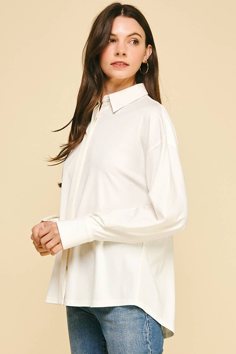 Button Down Collar Woven Shirt - Purpose + Passion Boutique