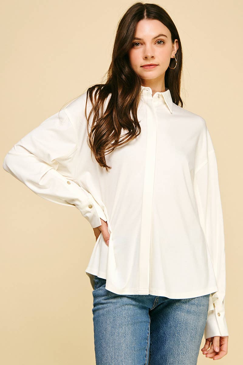 Button Down Collar Woven Shirt - Purpose + Passion Boutique