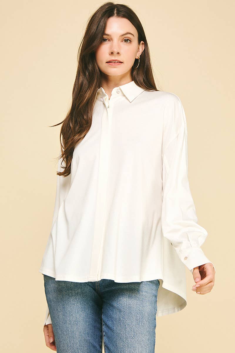Button Down Collar Woven Shirt - Purpose + Passion Boutique