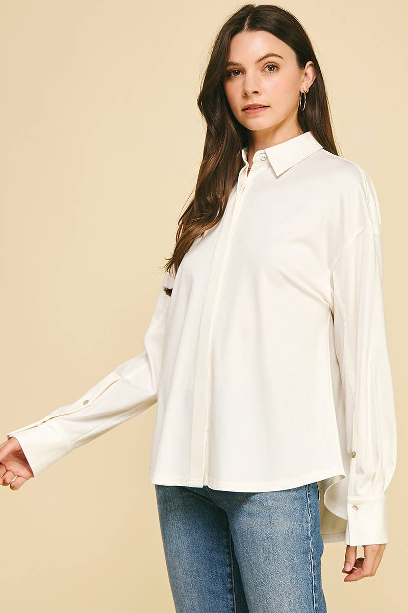 Button Down Collar Woven Shirt - Purpose + Passion Boutique