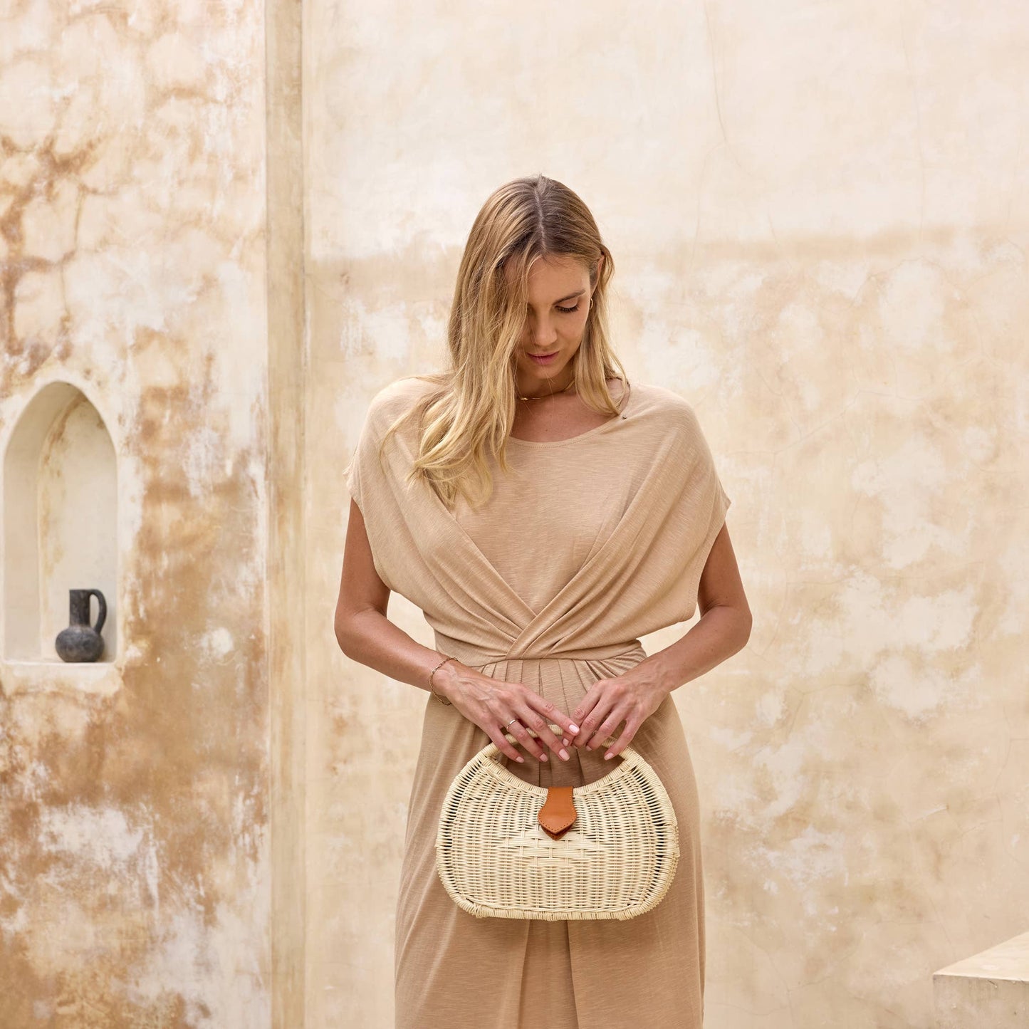 Ivory Rattan Eclipse Handbag