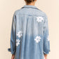 Washed Denim Flower Embroider Button Front Shirt