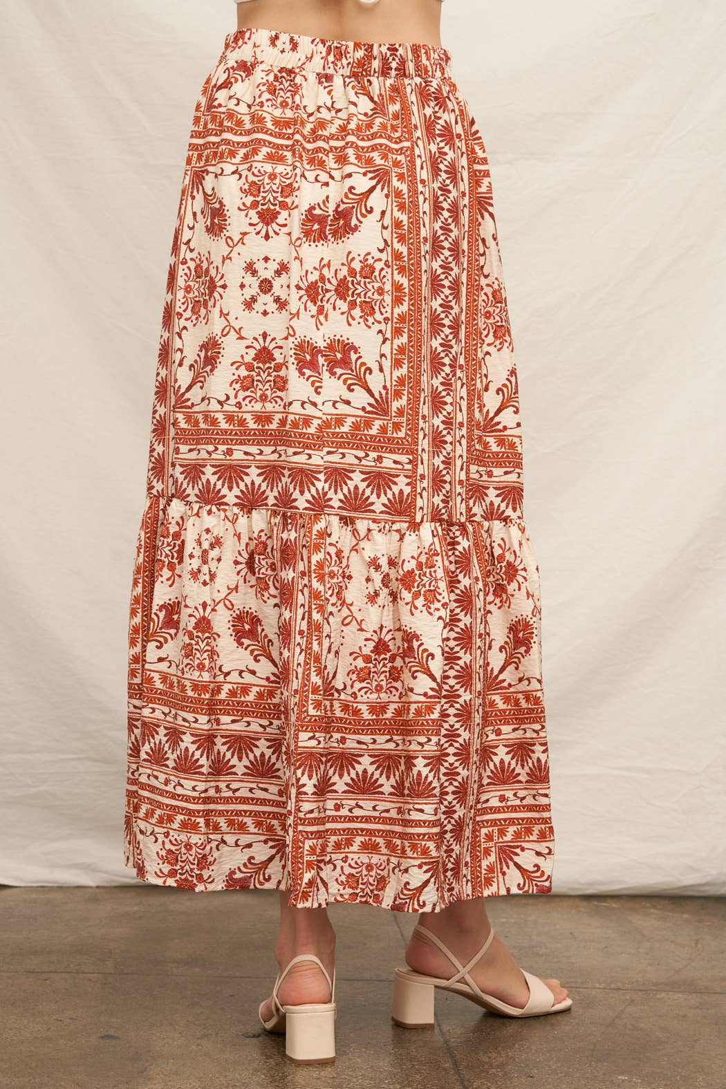Cream / Rust Printed Maxi Skirt