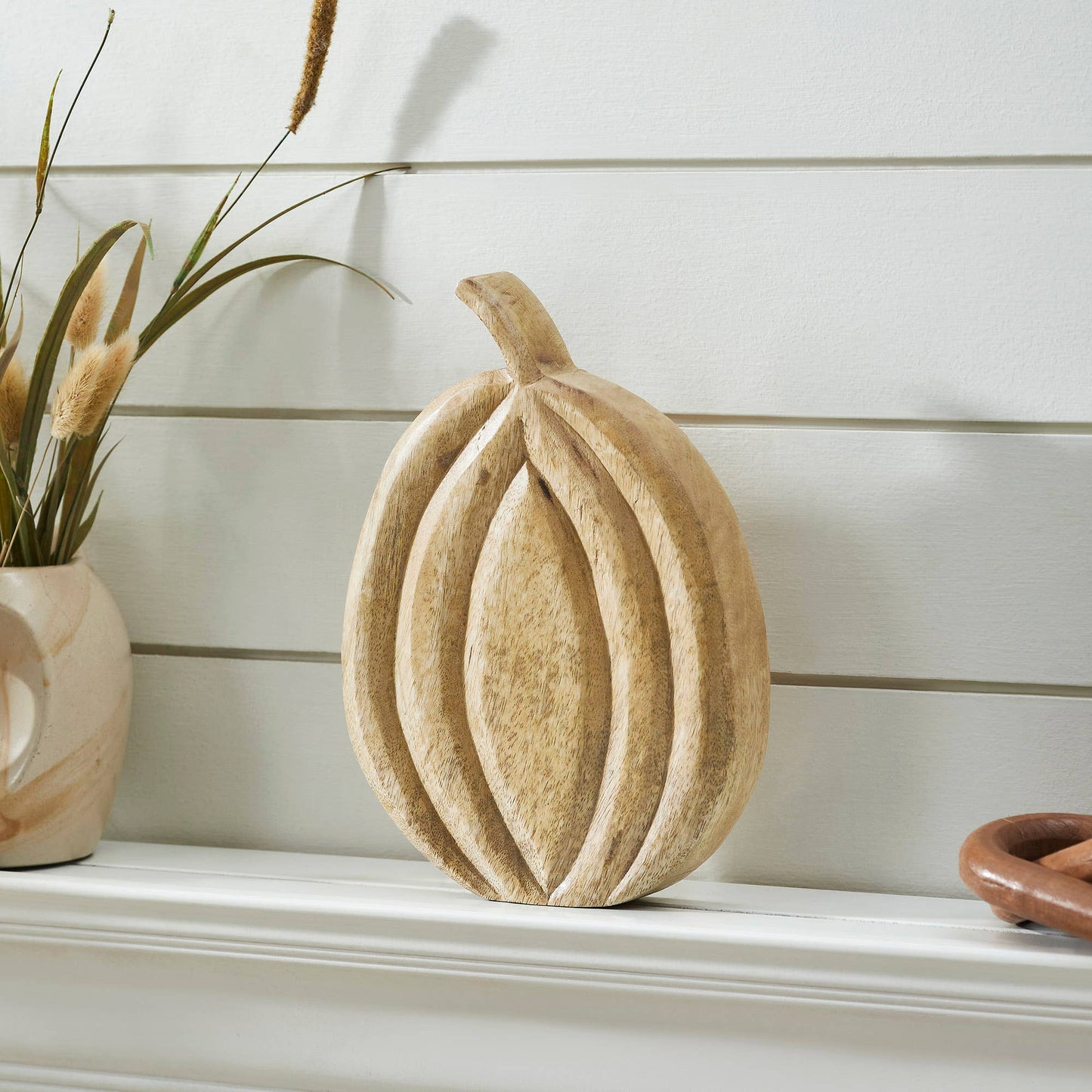 10" Wood Pumpkin Figurine