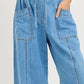 Denim Pull On Wide-Leg Pants