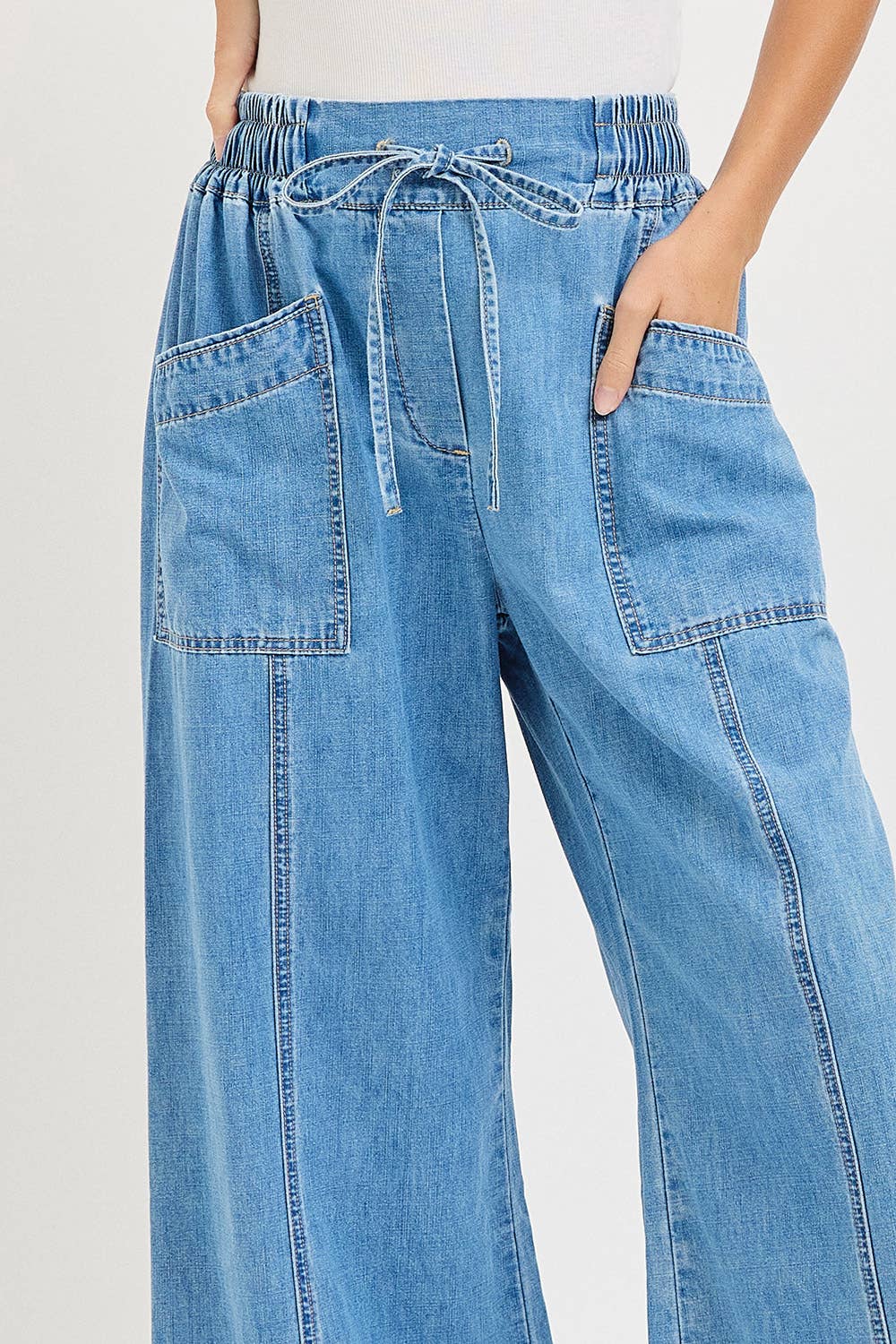 Denim Pull On Wide-Leg Pants