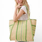 Natural Straw Tote With Multi Color Stripes
