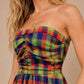Apple Blues Plaid Strapless Maxi Dress