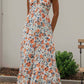 Orange Floral Plunge Halter Backless Maxi Sun Dress