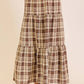 Brown Plaid Tiered Maxi Skirt