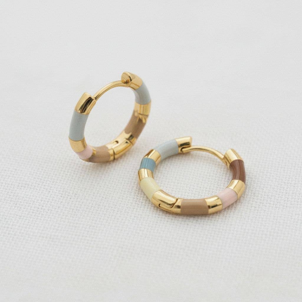 Vintage French Enamel Geometric Hoop Earrings