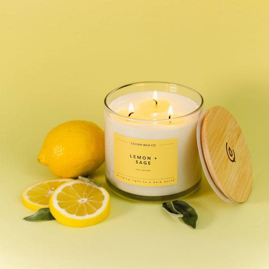 3 Wick Lemon + Sage Glass Tumbler Soy Candle