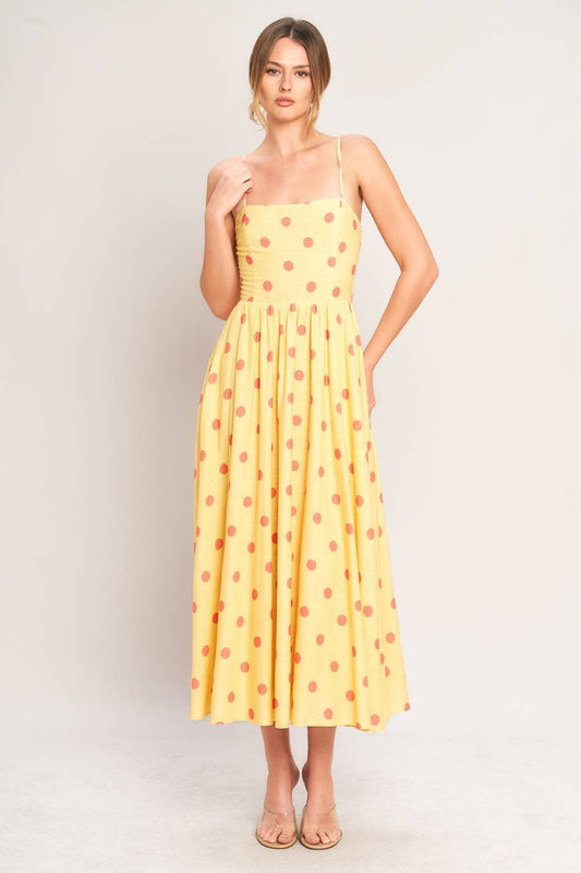 Yellow Polk-Dot Midi Dress