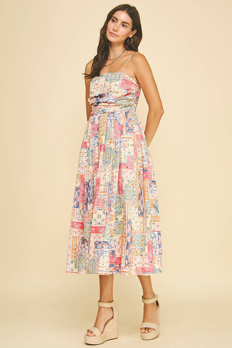 Cream Patchwork Midi Dress