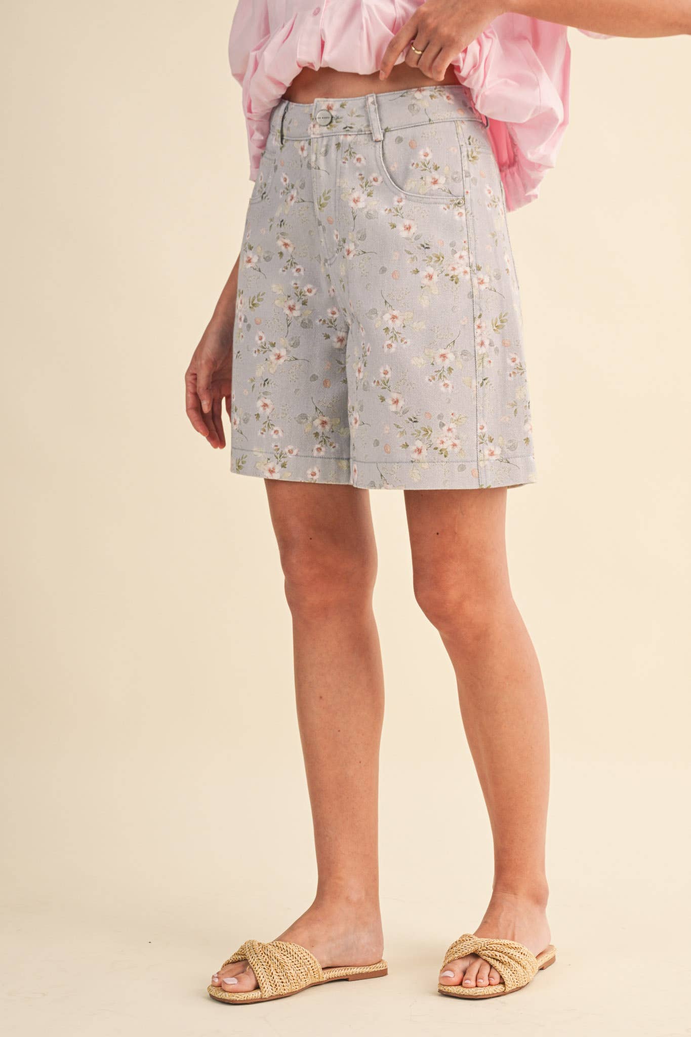 Light Denim Floral Bermuda Shorts