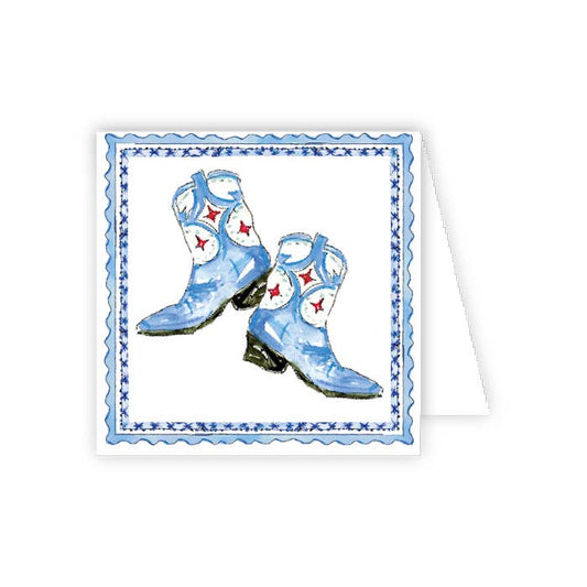 Handpainted Blue Cowboy Boots Enclosure Card