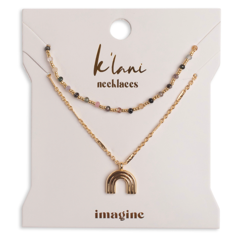 "Imagine" Gold Rainbow with Colorful Beads Necklace Set