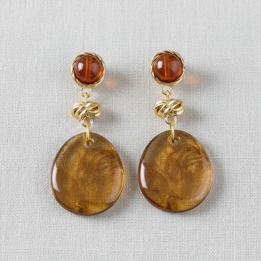 Geometric Amber Marbled Stud Earrings