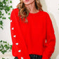 Red Sparkle Heart Sleeve Detail Sweater