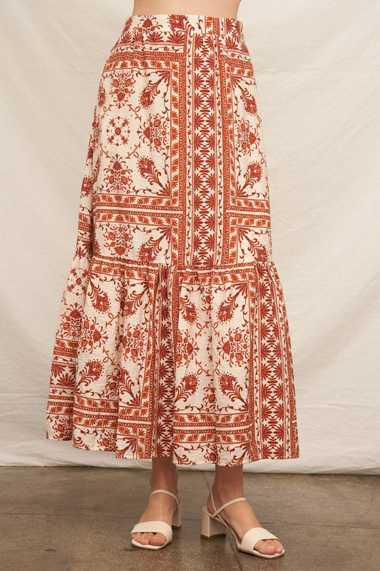 Cream / Rust Printed Maxi Skirt