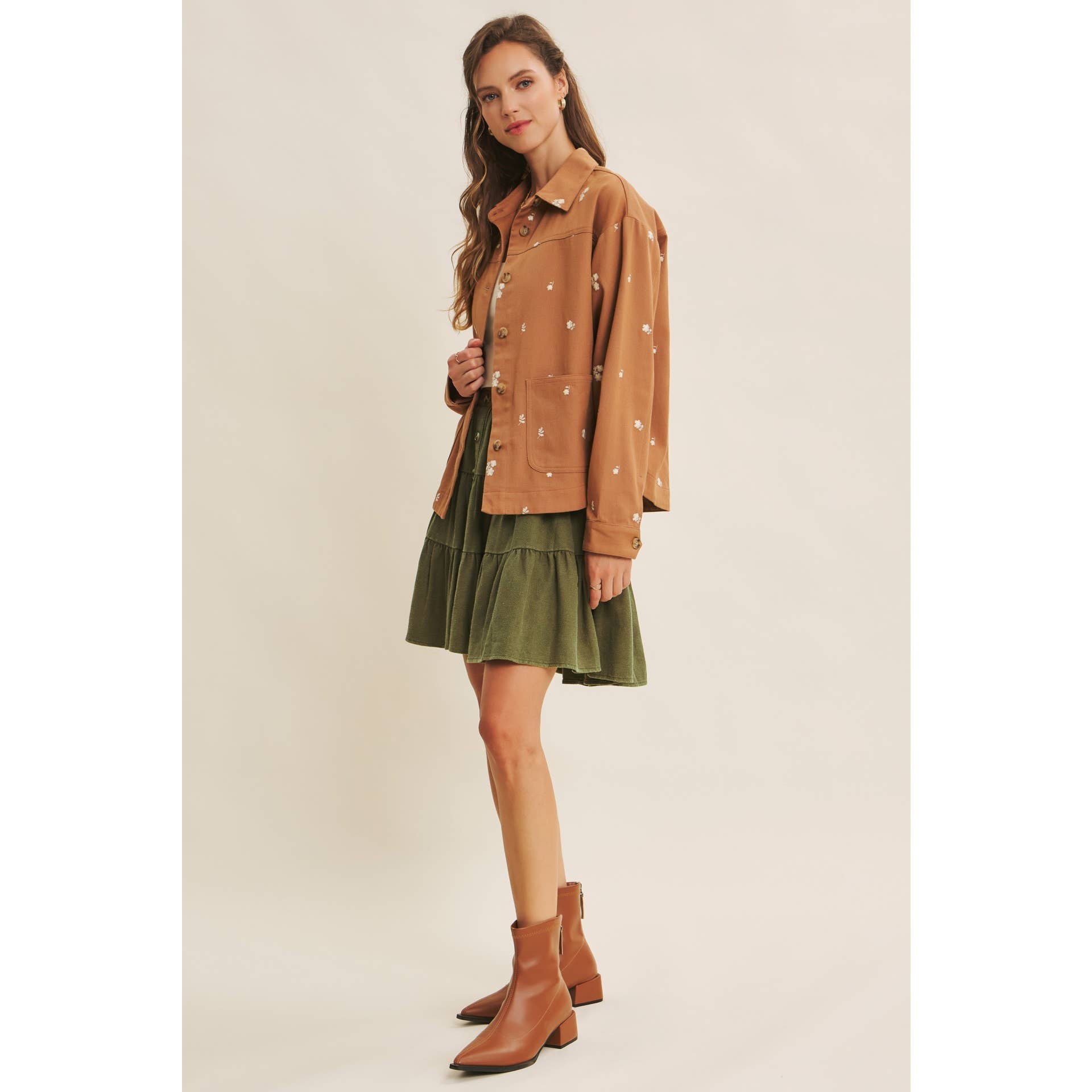 Cafe Latte Embroidery Cotton Twill Utility Jacket - Purpose + Passion Boutique