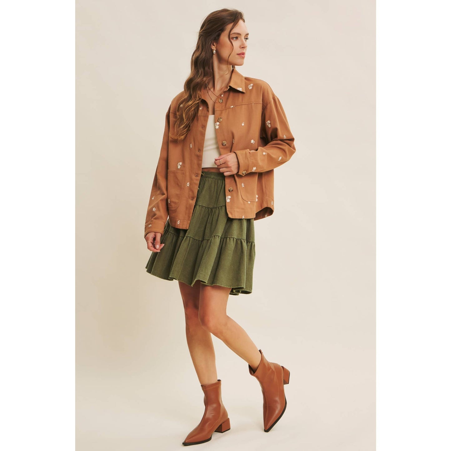 Cafe Latte Embroidery Cotton Twill Utility Jacket - Purpose + Passion Boutique